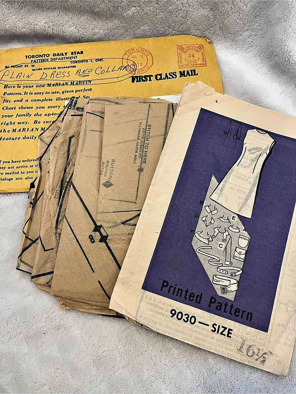 Lot of 3 Vintage 1950-1970’s Marian Martin Mail-Order Sewing Patterns with Envel